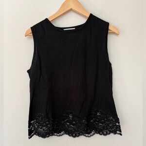 Jaclyn Smith Classic Vintage Dressy Sleeveless Blouse Lace Beaded Hem Black M